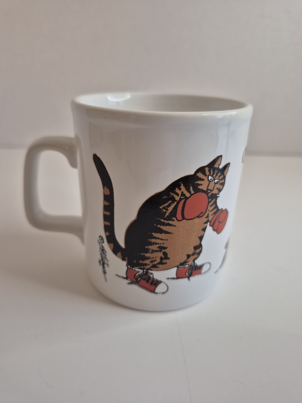 Vintage B. Kliban Champion Cat Boxing Coffee Cup Tea Mug Kiln Craft England 70s